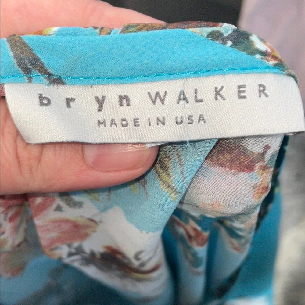 Bryn Walker Floral Blue High-low Ruffle Sleeve Semi Sheer blouse - Picture 2 of 7